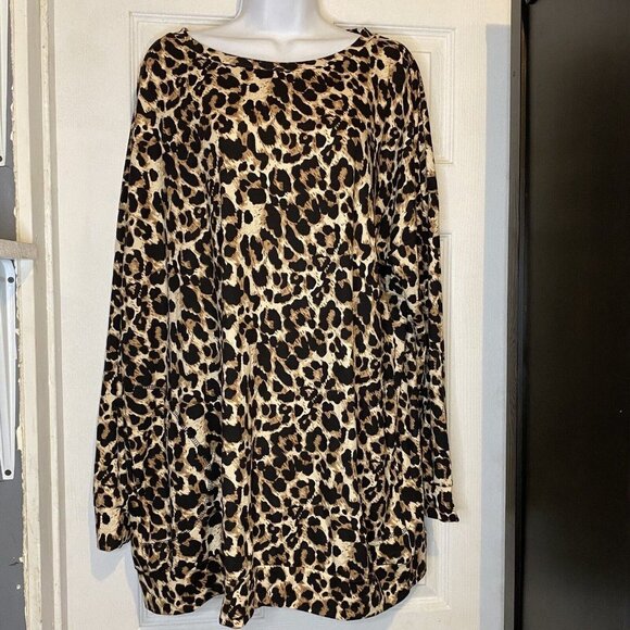 PLOKNRD Long Sleeve Crew-Neck Blouse Women 18W Animal Print Side Pockets New - Picture 1 of 15